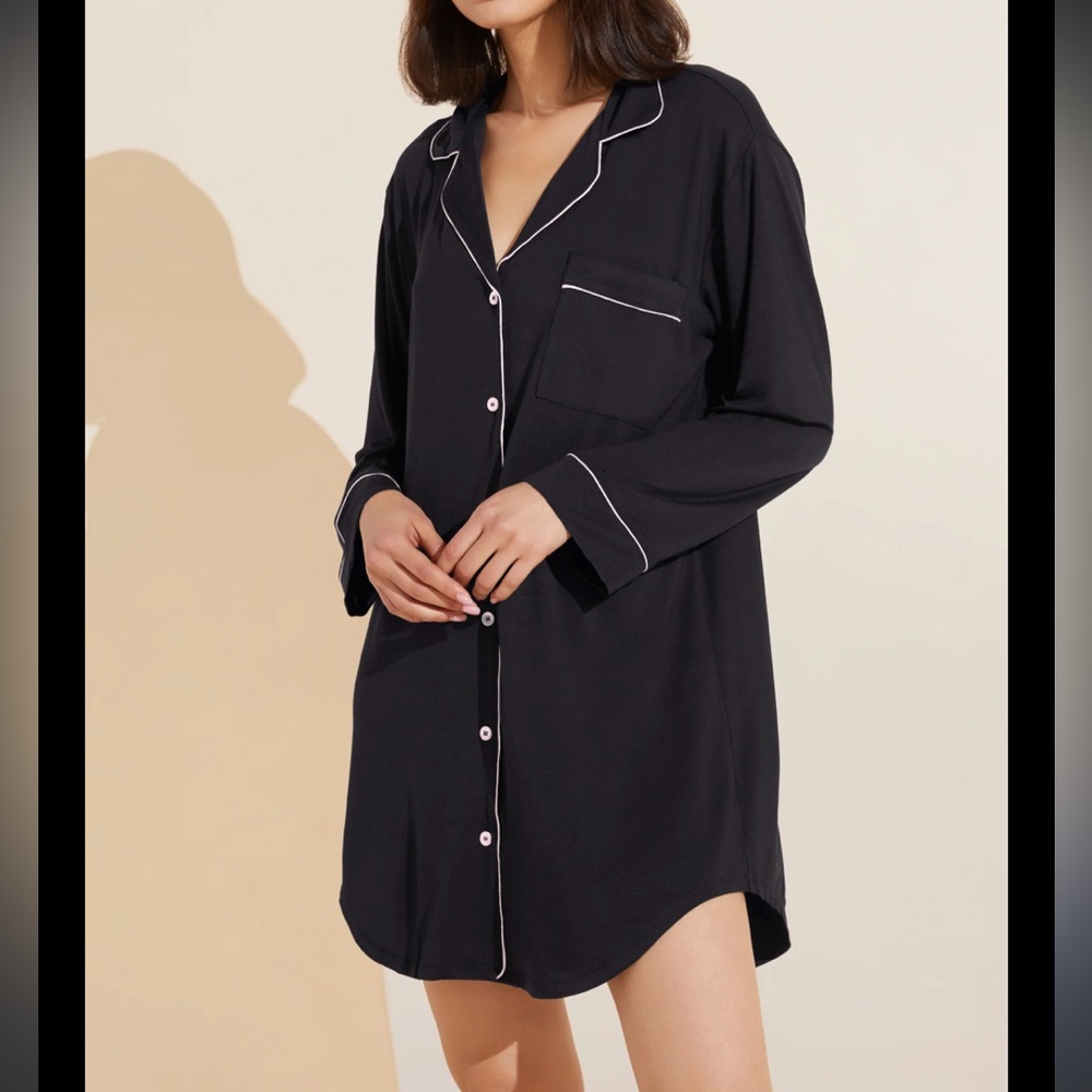 Eberjey Black and Pink Pajama Set with Relaxed Fit